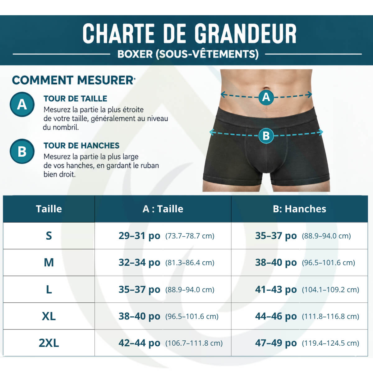 Charte de grandeur pour boxer Connec
